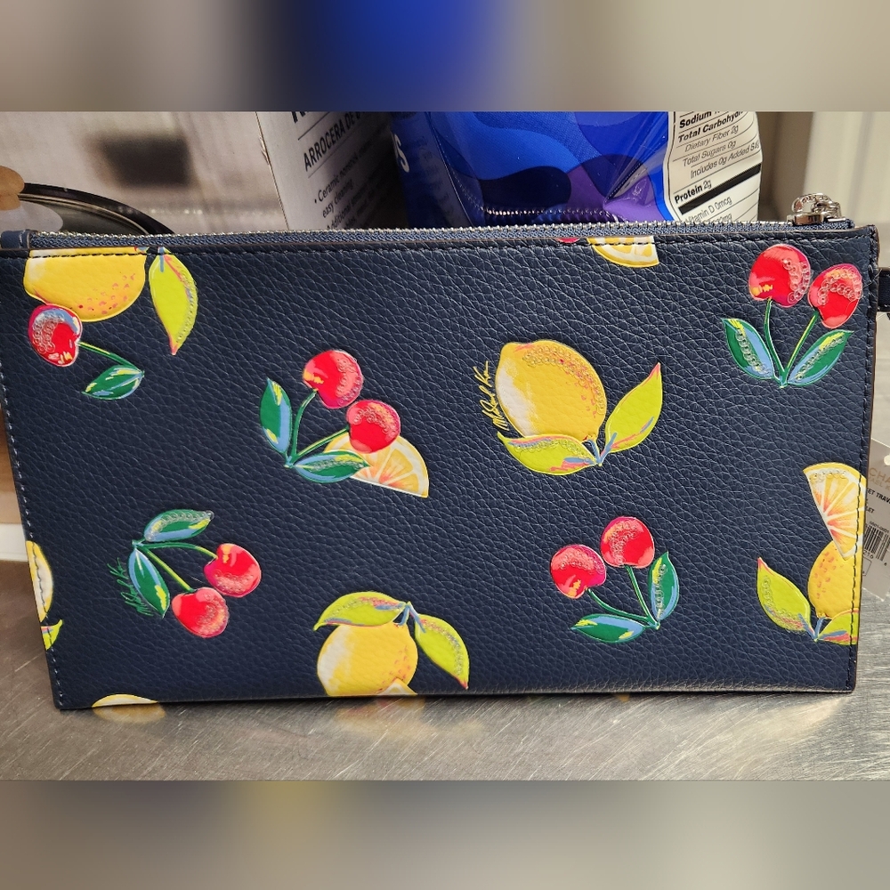 (SOLD) Michael Kors Jet Set Travel Large Sequined Fruit Print Wristlet - Picture 4 of 8